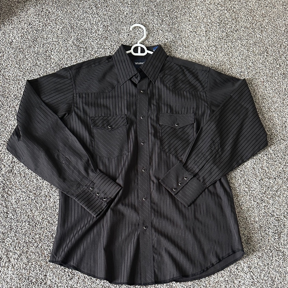 Wrangler Black Striped Men's Casual Button Down Shirt